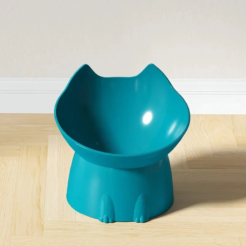 1pc Elevated Cat Bowl, Anti-Tip Plastic Raised Pet Feeding Dish with Tilted Edge, Neck Protection Kitty Food