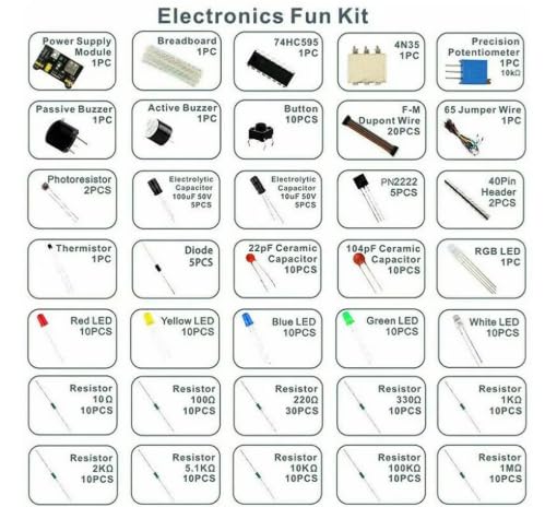 Generic DIY Project Starter Kit for Arduino UNO R3, Electronic Component Set with 830 Tie-Points Breadboard, 65 Jumper Wires, LEDs, Resistors, Capacitors, Transistors