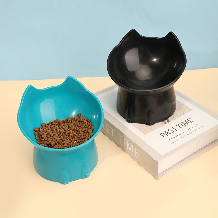 1pc Elevated Cat Bowl, Anti-Tip Plastic Raised Pet Feeding Dish with Tilted Edge, Neck Protection Kitty Food