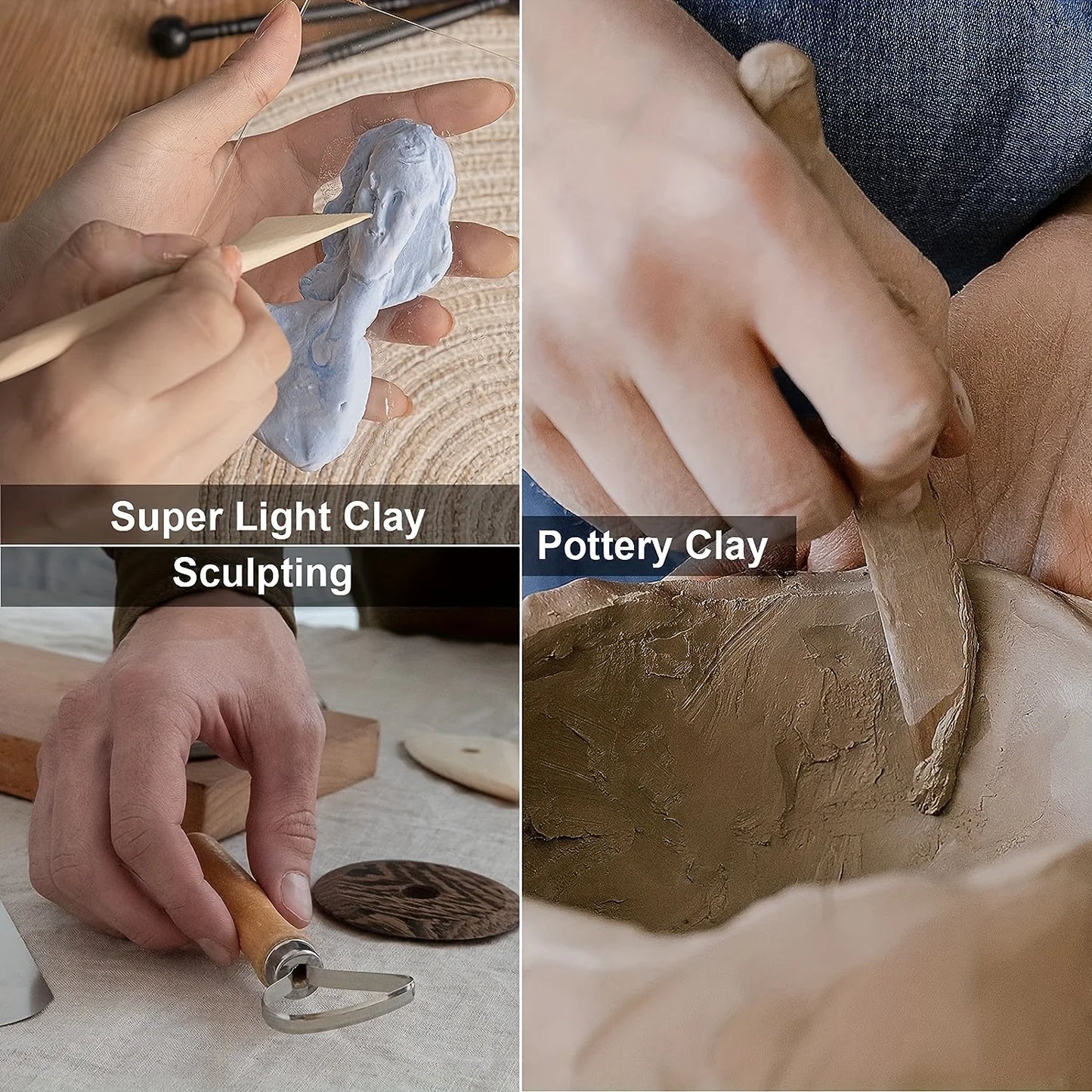 8-Piece Clay Sculpting Tool Set – DIY Pottery & Ceramic Carving Tools with Wooden Knives for Modeling, Molding & Crafting