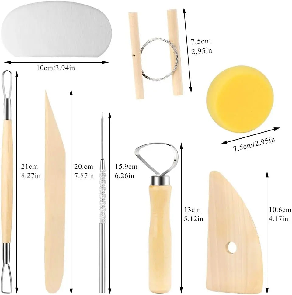 8-Piece Clay Sculpting Tool Set – DIY Pottery & Ceramic Carving Tools with Wooden Knives for Modeling, Molding & Crafting