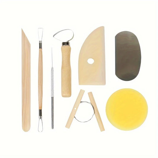 8-Piece Clay Sculpting Tool Set – DIY Pottery & Ceramic Carving Tools with Wooden Knives for Modeling, Molding & Crafting