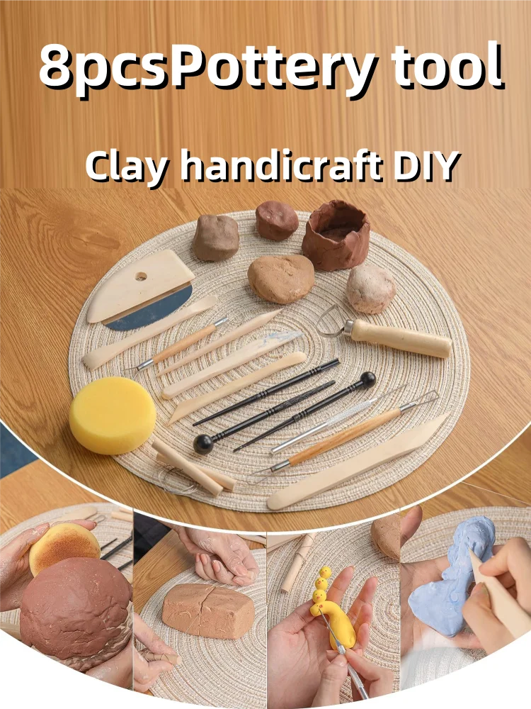 8-Piece Clay Sculpting Tool Set – DIY Pottery & Ceramic Carving Tools with Wooden Knives for Modeling, Molding & Crafting