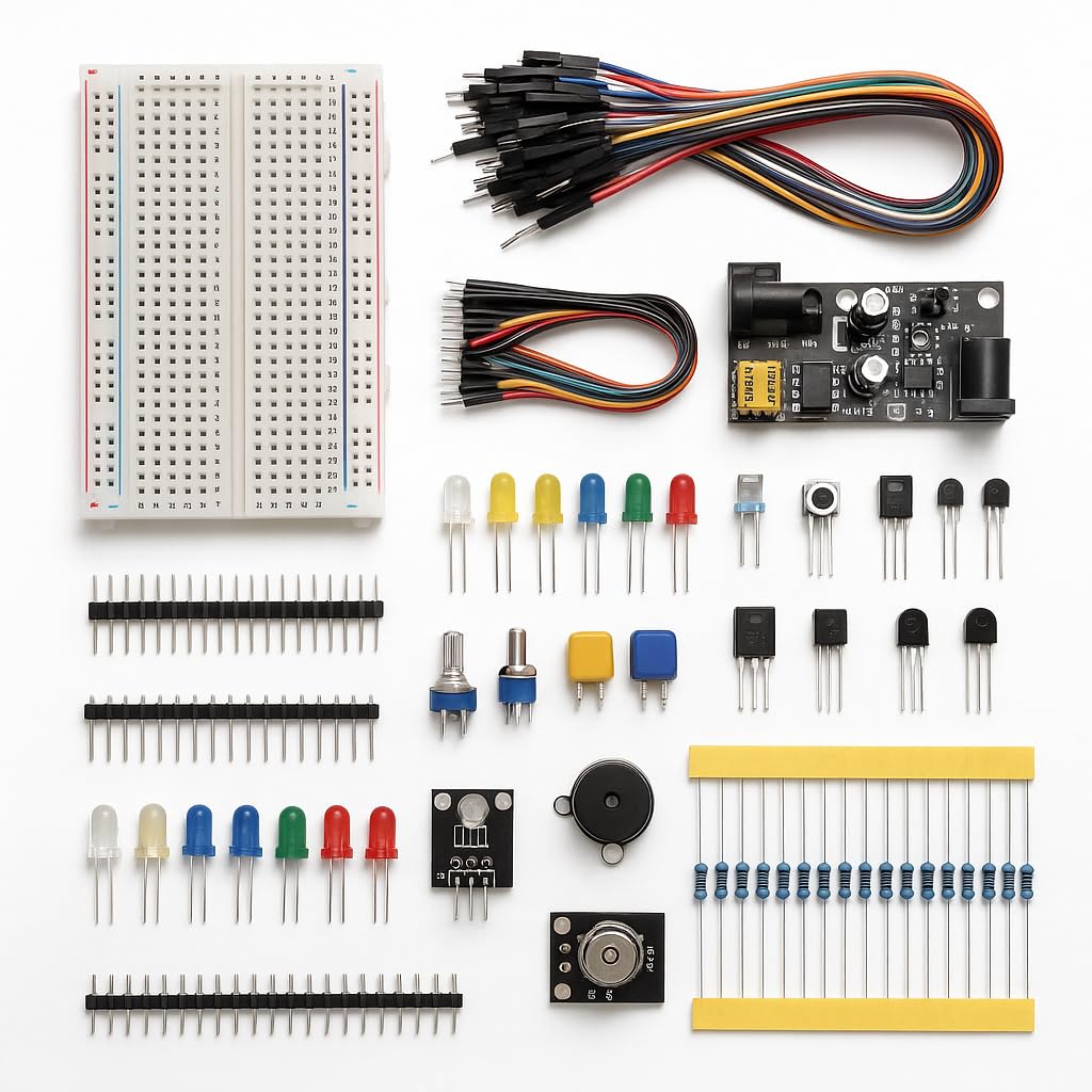 Generic DIY Project Starter Kit for Arduino UNO R3, Electronic Component Set with 830 Tie-Points Breadboard, 65 Jumper Wires, LEDs, Resistors, Capacitors, Transistors
